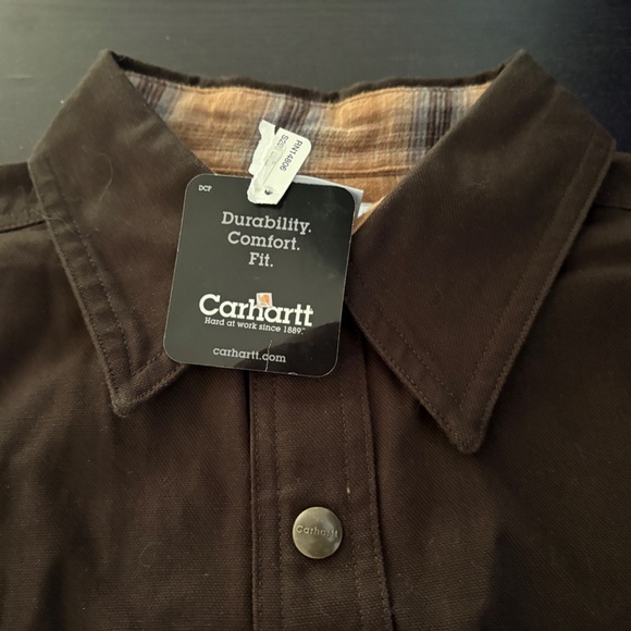 NEW Mens Carhartt Heavy Duty Brown Lined Canvas Button Shirt Size L Tall - Picture 2 of 6
